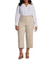 NYDJ Plus Size Stretch Linen Blend High Rise Wide Leg Capri Pants