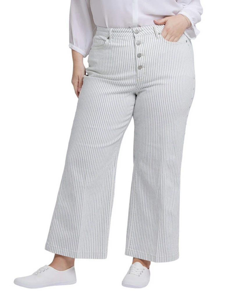 NYDJ Plus Size Teresa High Rise Wide Leg Stripe Ankle Jeans