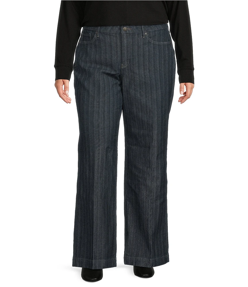 NYDJ Plus Size Teresa Striped High Rise Wide Leg Jeans