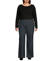 NYDJ Plus Size Teresa Striped High Rise Wide Leg Jeans