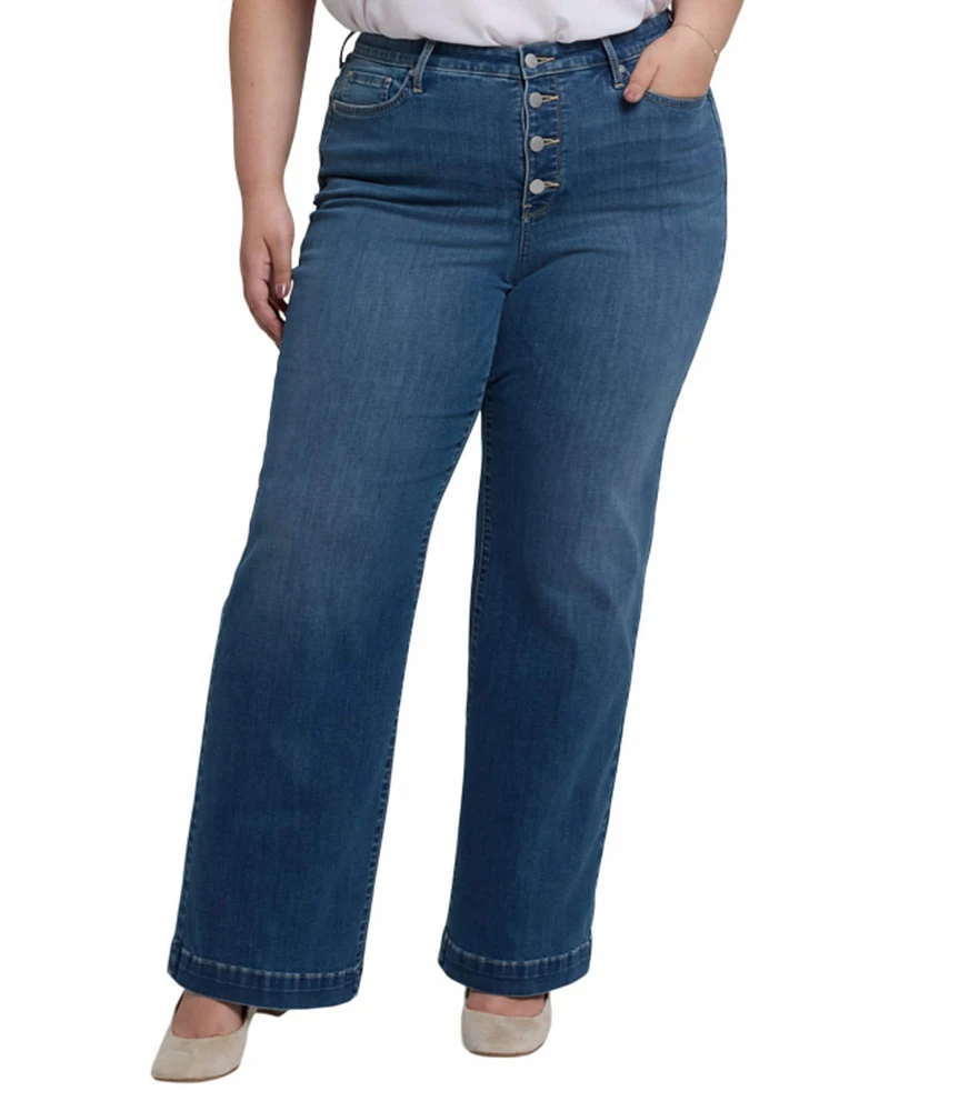 NYDJ Plus Size Teresa Wide Leg Button Front Jeans