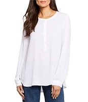 NYDJ Simone Round Neck Button Front Long Gathered Cuff Sleeve Blouse