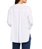 NYDJ Simone Round Neck Button Front Long Gathered Cuff Sleeve Blouse