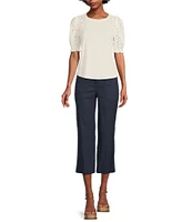 NYDJ Stretch Linen Blend High Rise Wide Leg Cargo Capri Pants