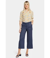 NYDJ Stretch Linen Blend High Rise Wide Leg Cargo Capri Pants