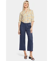 NYDJ Stretch Linen Blend High Rise Wide Leg Cargo Capri Pants