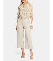 NYDJ Stretch Linen Blend High Rise Wide Leg Cargo Capri Pants