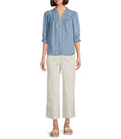 NYDJ Teresa High-Rise Wide-Leg Stripe Ankle Jeans