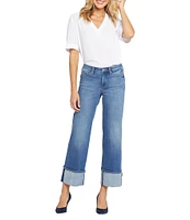 NYDJ Teresa Stretch Denim Wide Leg Cuffed Ankle Jeans