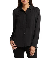 NYDJ Woven Point Collar Long Sleeve Tuxedo Blouse
