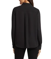 NYDJ Woven Point Collar Long Sleeve Tuxedo Blouse