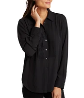NYDJ Woven Point Collar Long Sleeve Tuxedo Blouse