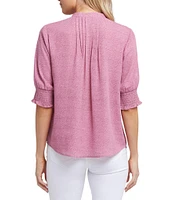 NYDJ Woven Printed Round Neck Short Smocked Sleeve Top