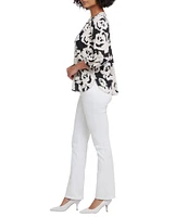 NYDJ Woven Printed Split V-Neck Button Front 3/4 Sleeve Blouse