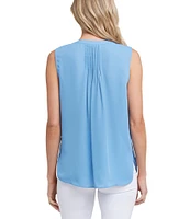 NYDJ Woven Sleeveless Inverted Pleat Mandarin Collar Pintuck Blouse