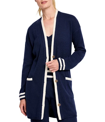 NZ ACTIVE by NIC + ZOE Act Unwind Knit Long Sleeve Contrast Trim Button Front Cardigan