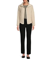 NZ ACTIVE by NIC + ZOE All Year Textured Knit Stand Collar Long Sleeve High-Low Hem Pocketed Jacket