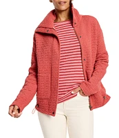 NZ ACTIVE by NIC + ZOE Throw On Geo Puff Knit Stand Collar Long Dropped Sleeve Draw Cord Zip Front Jacket