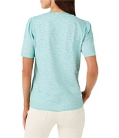 NZT NIC + ZOE Solid Knit Split V-Neck Short Sleeve Tee