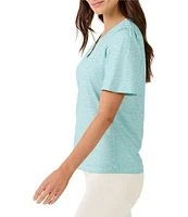 NZT NIC + ZOE Solid Knit Split V-Neck Short Sleeve Tee