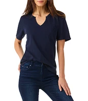 NZT NIC + ZOE Solid Knit Split V-Neck Short Sleeve Tee