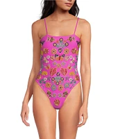 OCEANUS Mirrored Sea Beaded One Piece Swimsuit