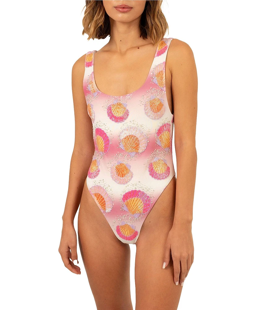 OCEANUS Shell Beaded One Piece Swimsuit