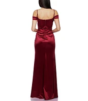 B. Darlin Off-The-Shoulder Corset Wrap Side Slit Long Dress