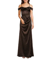 B. Darlin Off-The-Shoulder Corset Wrap Side Slit Long Dress