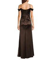 B. Darlin Off-The-Shoulder Corset Wrap Side Slit Long Dress