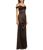 B. Darlin Off-The-Shoulder Corset Wrap Side Slit Long Dress