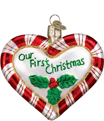 Old World Christmas Our First Christmas Peppermint Heart Glass Ornament