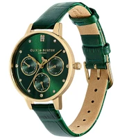 Olivia Burton Chronograph Stainless Steel Case Forest Green Leather Strap Watch