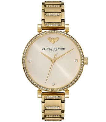 Olivia Burton T-Bar Quartz Analog Nude Dial Gold Stainless Steel Crystal Bracelet Watch