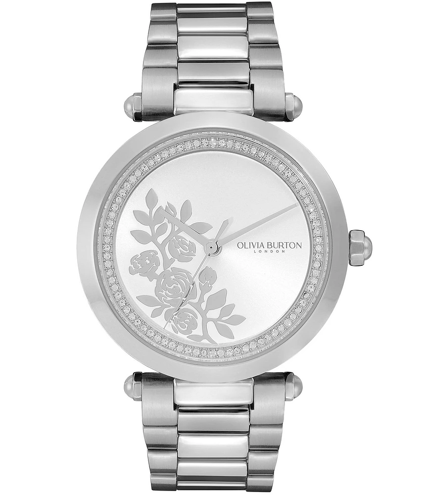 Olivia Burton Women's Floral T-Bar Quartz Analog Stainless Steel Bracelet Watch