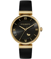 Olivia Burton Women's Minima Bee T-Bar Gold & Black Leather Strap Watch