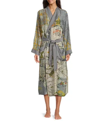 One Hundred Stars NYC Map Print Long Sleeve Wrap Robe