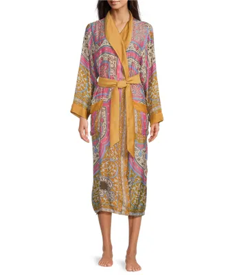 One Hundred Stars Woven Boho Print Long Sleeve Wrap Robe