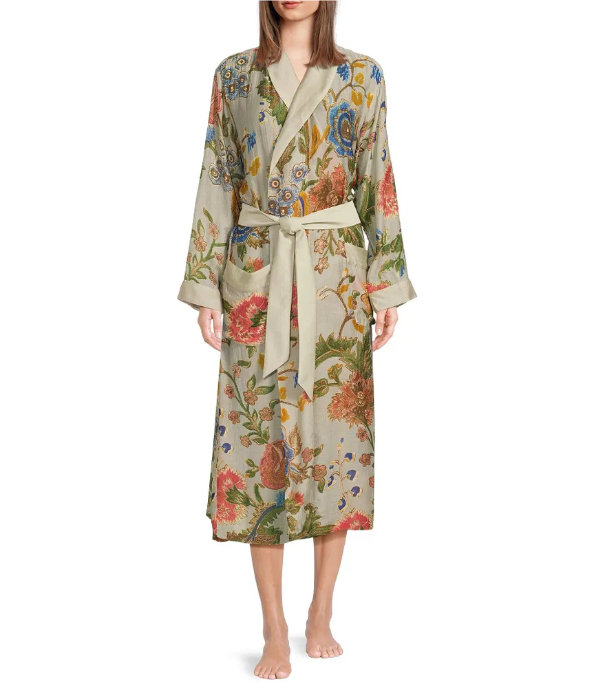 One Hundred Stars Woven Flower Vase Print Long Sleeve Wrap Robe