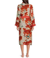 One Hundred Stars Woven Orange Bird Print Long Sleeve Wrap Robe