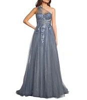 GB One Shoulder Floral Applique A-Line Gown