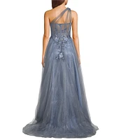 GB One Shoulder Floral Applique A-Line Gown