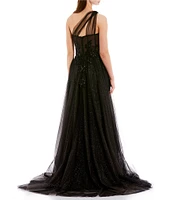 GB One Shoulder Floral Applique A-Line Gown