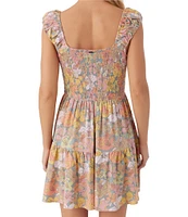 O'Neill Adelle Floral Print Cap Sleeve Smocked Fit & Flare Dress