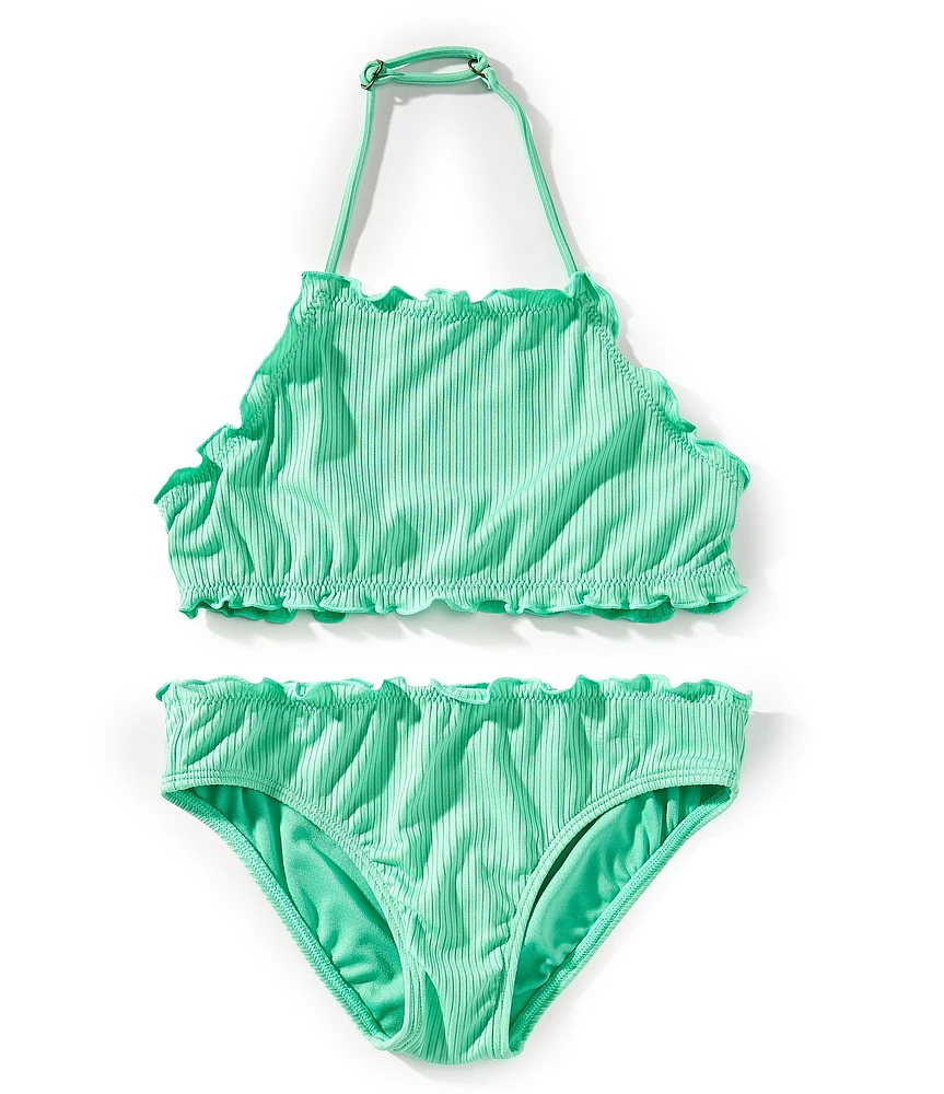 O'Neill Big Girls 7-16 Adjustable Straps Ruffle Edge Halter & Bikini Swimsuit Set