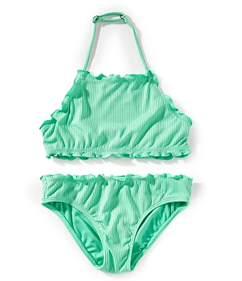 O'Neill Big Girls 7-16 Adjustable Straps Ruffle Edge Halter & Bikini Swimsuit Set