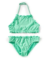 O'Neill Big Girls 7-16 Adjustable Straps Ruffle Edge Halter & Bikini Swimsuit Set