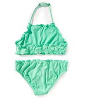 O'Neill Big Girls 7-16 Adjustable Straps Ruffle Edge Halter & Bikini Swimsuit Set