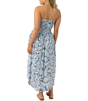 O'Neill Devyn Smocked Strapless Floral Side Slit Midi Dress