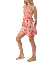 O'Neill Florent Tropical Floral Print Smocked Waist Mini Dress